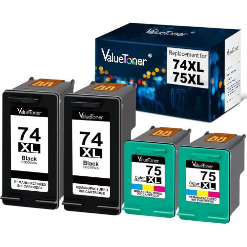  Valuetoner Remanufactured Ink Cartridge Replacement for HP 74XL & 75XL High Yield CB336WN CB338WN for Deskjet D4260 D4280 D4360 Printer (2 Black, 2 Tri-Color) 4 Pack