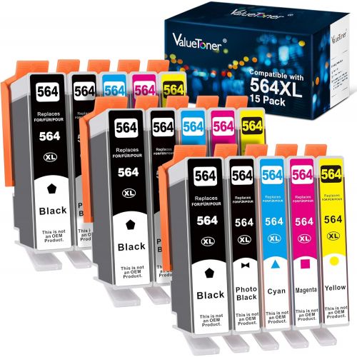  Valuetoner Compatible Ink Cartridge Replacement for HP 564XL 564 XL Combo Pack for Photosmart 5510 5520 6520 7510 7520 Premium C309A C410A Printer (15Pack:3 Black,3 Photo Black, 3