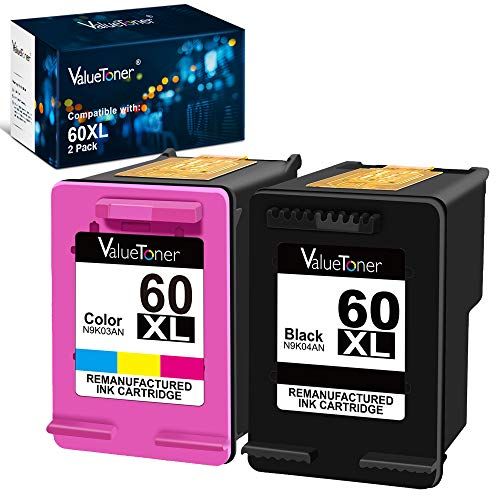  Valuetoner Remanufactured Ink Cartridge Replacement for HP 60XL 60 XL High Yield D8J61BN CC641WN CC644WN (1 Black, 1 Tri-Color) 2 Pack for Photosmart C4680 D110, Deskjet D2680 F243