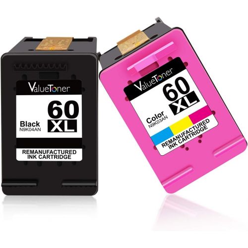  Valuetoner Remanufactured Ink Cartridge Replacement for HP 60XL 60 XL High Yield D8J61BN CC641WN CC644WN (1 Black, 1 Tri-Color) 2 Pack for Photosmart C4680 D110, Deskjet D2680 F243