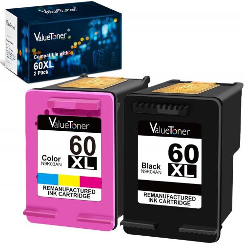  Valuetoner Remanufactured Ink Cartridge Replacement for HP 60XL 60 XL High Yield D8J61BN CC641WN CC644WN (1 Black, 1 Tri-Color) 2 Pack for Photosmart C4680 D110, Deskjet D2680 F243