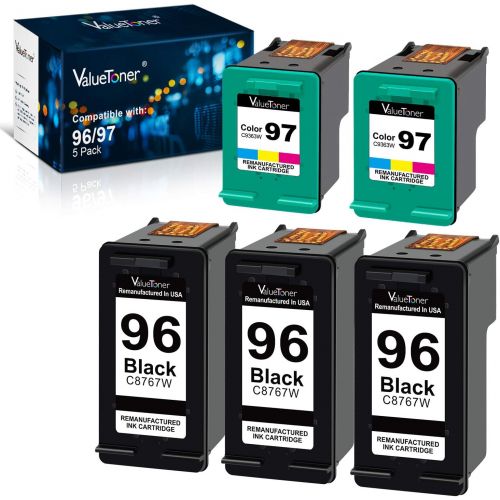  Valuetoner Remanufactured Ink Cartridge Replacement for HP 96 & 97 C8767WN C9363WN Printer (3 Black, 2 Tri-Color) 5 Pack