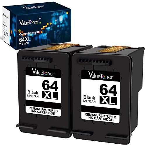  Valuetoner Remanufactured Ink Cartridge Replacement for HP 64XL 64 XL Used in Envy Photo 7858 7855 7155 6255 6252 7120 6232 7158 7164, Envy 5542 Printer ( 2 Black )