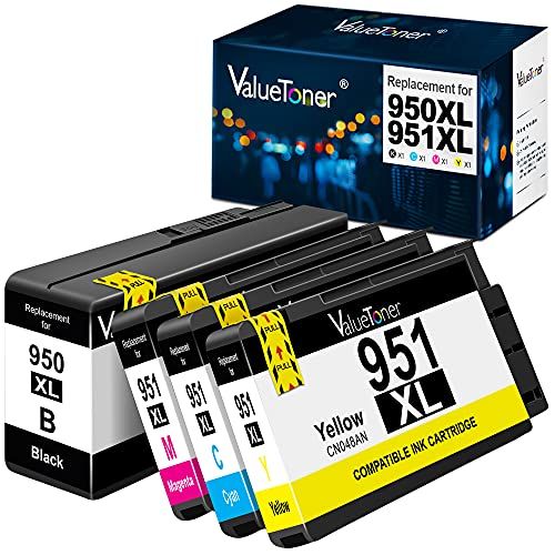  Valuetoner Compatible Ink Cartridge Replacement for HP 950XL 951XL 950 XL 951 XL High Yield for Upgraded Officejet Pro 8600 8100 Printer (1 Black,1 Cyan,1 Magenta,1 Yellow, 4-Pack)