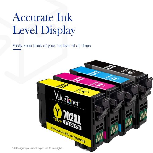 Valuetoner Remanufactured Ink Cartridges Replacement for Epson 702XL 702 XL for Workforce Pro WF-3733 WF-3720 WF-3730 Printer (1 Black, 1 Cyan, 1 Magenta, 1 Yellow, 4 Pack)