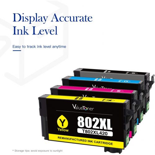  Valuetoner Remanufactured Ink Cartridge Replacement for Epson 802XL 802 T802XL to use with Workforce Pro WF-4720 WF-4730 WF-4734 WF-4740 EC-4020 EC-4030 EC-4040 Printer (4 Pack)