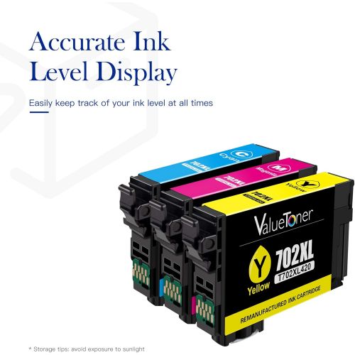  Valuetoner Remanufactured Ink Cartridges Replacement for Epson 702XL 702 XL for Workforce Pro WF-3733 WF-3720 WF-3730 Printer (1 Cyan, 1 Magenta, 1 Yellow, 3 Pack)