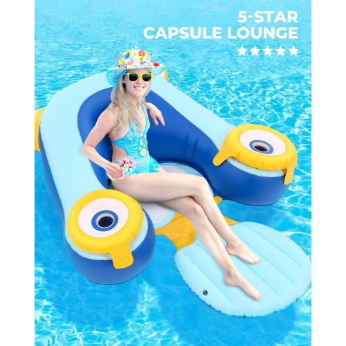  Valwix Inflatable Pool Lounge Recliner for Adults with Backrest, Footrest & Cup Holder Ice Buckets, Water Lounger 250 lbs Capacity