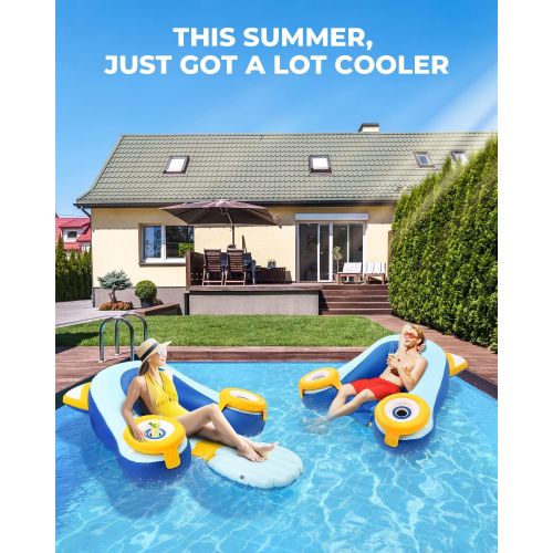  Valwix Inflatable Pool Lounge Recliner for Adults with Backrest, Footrest & Cup Holder Ice Buckets, Water Lounger 250 lbs Capacity