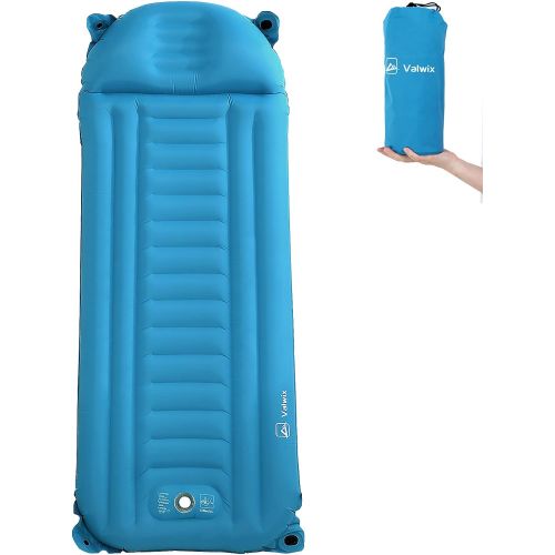  Valwix 5.5in Sleeping Pad for Camping, Camping Mattress w/ Built in Air Pillow & Pump, Lightweight & Waterproof Camping Pads for Sleeping, Sleeping Mat Camping for Adults, Self Inf