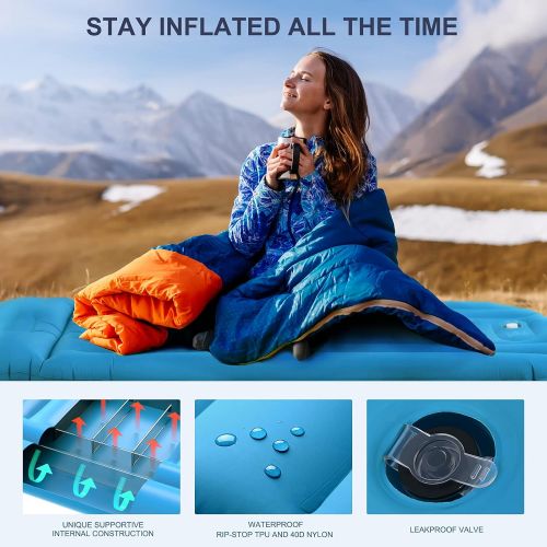  Valwix 5.5in Sleeping Pad for Camping, Camping Mattress w/ Built in Air Pillow & Pump, Lightweight & Waterproof Camping Pads for Sleeping, Sleeping Mat Camping for Adults, Self Inf