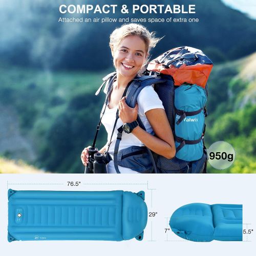  Valwix 5.5in Sleeping Pad for Camping, Camping Mattress w/ Built in Air Pillow & Pump, Lightweight & Waterproof Camping Pads for Sleeping, Sleeping Mat Camping for Adults, Self Inf