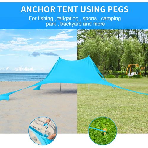  Vamqor Beach Canopy Portable Beach Shade Tent UPF 50 Plus UV Protection，Outdoor Beach Shelter for Camping Fishing Sports Event Backyard Fun and Outdoors