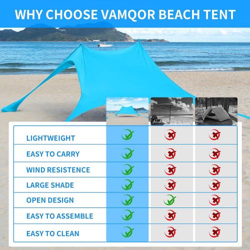  Vamqor Beach Canopy Portable Beach Shade Tent UPF 50 Plus UV Protection，Outdoor Beach Shelter for Camping Fishing Sports Event Backyard Fun and Outdoors