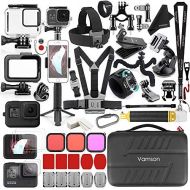 Vamson 64 in 1 Accessories Kit for GoPro Hero 8 Black Waterproof Housing Case Filter Silicone Protector Frame Lens Screen Tempered Glass Head Chest Strap Bike Car Mount Floating Bu