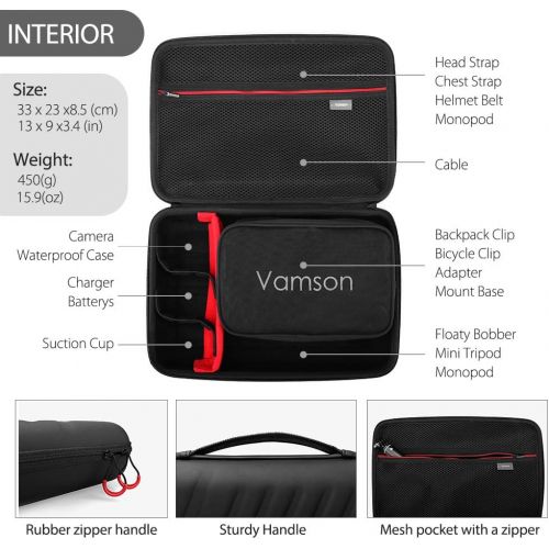  Vamson Large Carrying Case for GoPro Hero 10 9 8 7 6 5 4 3/DJI Osmo Action/AKASO/APEMAN/Insta360 One X Camera and Accessories, Hard PU Shell DIY Protective Travel Case Storage Bag