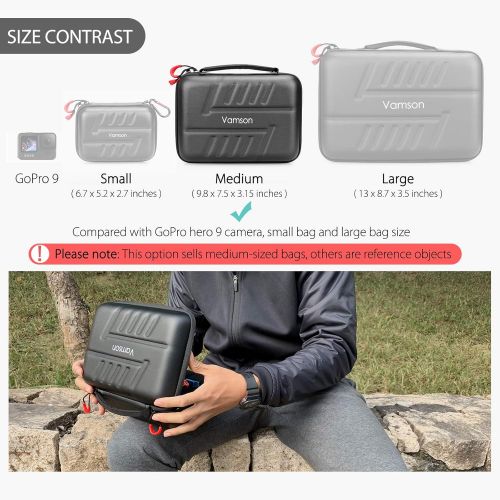  Vamson DIY Medium Carrying Case for GoPro Hero 10 9 8 7 6 5 4 3 Max, DJI Osmo Pocket Action, Insta360 One R,Hard Protective Travel Bag for Most Action Camera and Accessories VP812