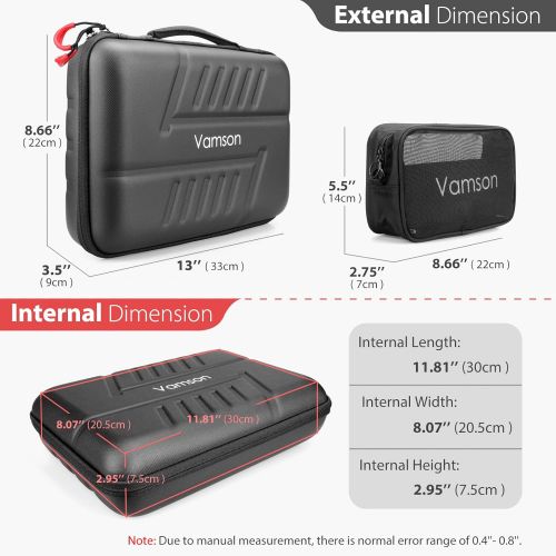  Vamson Large Carrying Case for GoPro Hero 10 9 8 7 6 5 4 3/DJI Osmo Action/AKASO/APEMAN/Insta360 One X Camera and Accessories, Hard PU Shell DIY Protective Travel Case Storage Bag