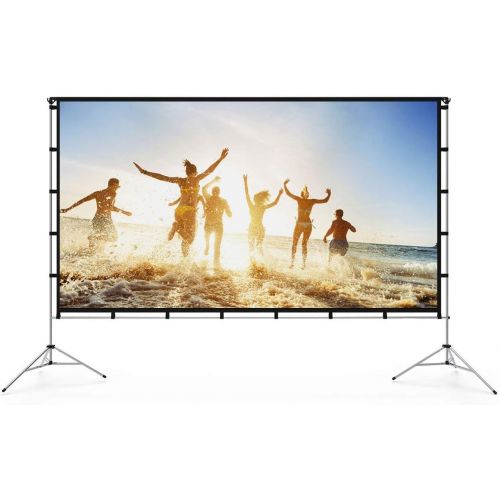  Vamvo Outdoor Movie System-Outdoor Indoor Projector Screen with Stand Foldable Portable 100 Inch + Ultra Mini Portable Projector 1080p Supported HD DLP LED Rechargeable Pico Projec