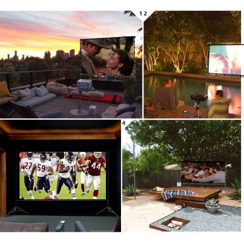  Vamvo Outdoor Movie System-Outdoor Indoor Projector Screen with Stand Foldable Portable 100 Inch + Ultra Mini Portable Projector 1080p Supported HD DLP LED Rechargeable Pico Projec