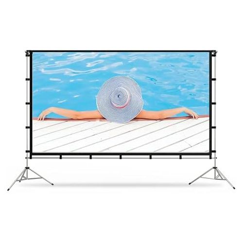  Projector Screen with Stand, Vamvo 100 inch Portable Foldable Projection Screen 16:9 HD 4K Indoor Outdoor Projector Movies Screen with Carrying Bag for Home Theater Camping and Rec