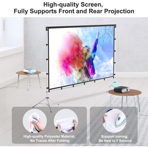  Projector Screen with Stand, Vamvo 100 inch Portable Foldable Projection Screen 16:9 HD 4K Indoor Outdoor Projector Movies Screen with Carrying Bag for Home Theater Camping and Rec