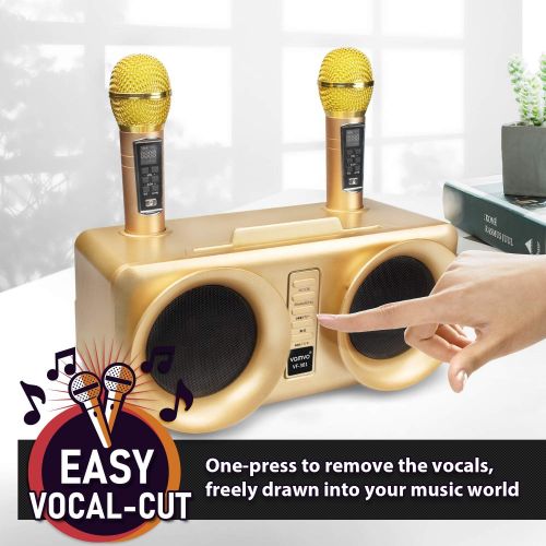  [아마존베스트]Karaoke Machine, vamvo VF-301 15W2 rechargeable Bluetooth Speaker with 2 Wireless Microphone, Portable PA Speaker System For Kids & Adults