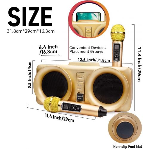  [아마존베스트]Karaoke Machine, vamvo VF-301 15W2 rechargeable Bluetooth Speaker with 2 Wireless Microphone, Portable PA Speaker System For Kids & Adults