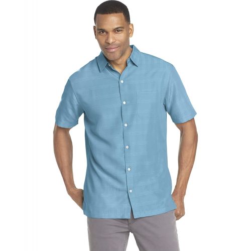  Van+Heusen Van Heusen Mens Air Short Sleeve Button Down Poly Rayon Stripe Shirt