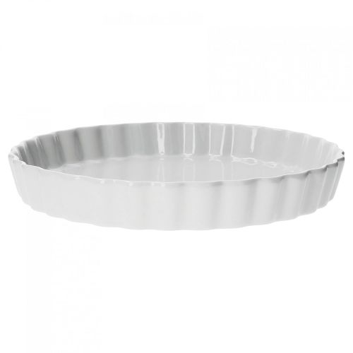  Van Well Quiche-Form rund, Ø 275 mm, H 40 mm, wellige Auflaufform aus Porzellan, hitzebestandig, grosse Kuchenform, Geschirr weiss, Kochen + Backen