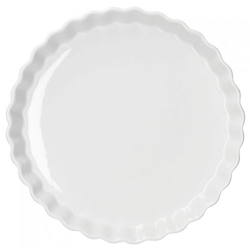  Van Well Quiche-Form rund, Ø 275 mm, H 40 mm, wellige Auflaufform aus Porzellan, hitzebestandig, grosse Kuchenform, Geschirr weiss, Kochen + Backen