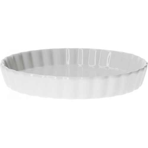  Van Well Quiche-Form rund, Ø 205 mm, H 30 mm, wellige Auflaufform aus Porzellan, hitzebestandig, runde Kuchenform, Geschirr weiss, Kochen + Backen