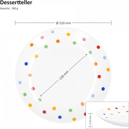  Van Well Steingut 6er Geschirr-Set Serie Capri | weiss mit Dekor | Artikel wahlbar, Service Serie Capri:Dessertteller 21cm