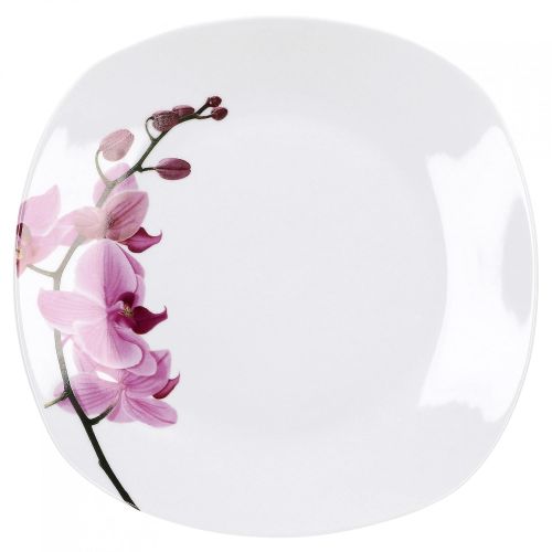  Van Well Kombiservice Kyoto 124-tlg. fuer 12 Personen, Tafel-Geschirr + Kaffee-Service + Zubehoer, Porzellan-Geschirr, Blumen-Dekor Orchidee, rosa-pink