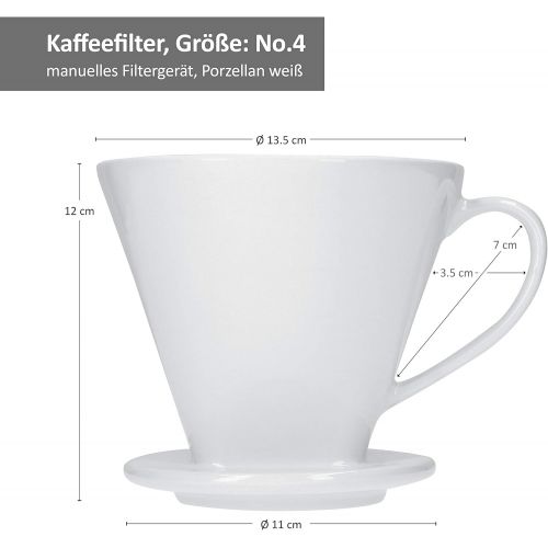  Van Well Kaffeefilter No. 4 aus weissem Porzellan | 16.5 x 13.5 x 12 cm | SoftBrew-Verfahren I schonende Zubereitung von Tee & Kaffee | manuelles Filter-Gerat