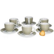 Van Well 6er Set Kaffeetasse mit Untertasse Serie Vario Porzellan - Farbe wahlbar, Farbe:beige