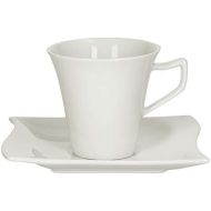 Van Well 2tlg.-Set Kaffeetasse Harmony 200 ml + Untertasse Wellco-Design zeitlos-Elegantes Porzellan-Geschirr Elfenbein-weiss Tafel-Zubehoer Gastro-Qualitat