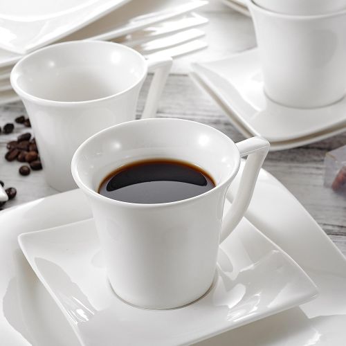  Vancasso Lolita 18 TLG. Porzellan Kaffeeservice, Weisses Kaffeeset fuer 6 Personen, Beinhaltet Kaffeetassen, Untertassen und Dessertteller