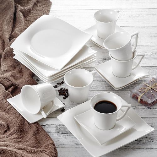  Vancasso Lolita 18 TLG. Porzellan Kaffeeservice, Weisses Kaffeeset fuer 6 Personen, Beinhaltet Kaffeetassen, Untertassen und Dessertteller