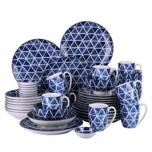  Vancasso Sasaki 48-teilig Porzellan Tafelservice, Geschirrset mit je 8 Dipschalchen, Kaffeebecher 300 ml, Mueslischalen 420 ml, Dessertteller, Suppenteller 600 ml und Speiseteller