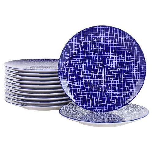 Vancasso, Takaki Porzellan Speiseteller, 12 teilig Set Rund Flachteller Set, Durchmesser 27 cm, Blau
