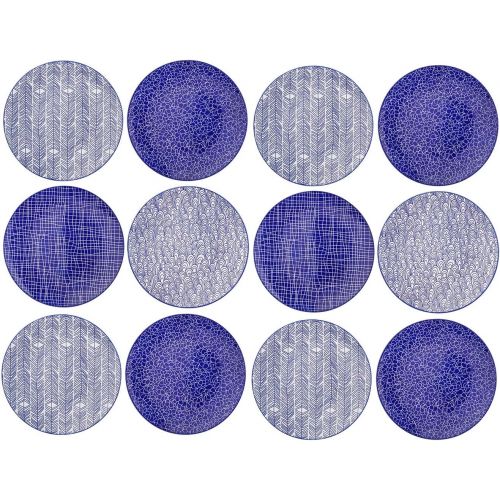  Vancasso, Takaki Porzellan Speiseteller, 12 teilig Set Rund Flachteller Set, Durchmesser 27 cm, Blau