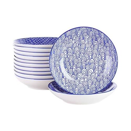  Vancasso, Takaki 12 teilig Porzellan Suppenteller, Rund Tiefteller Set, Ø 21,5 cm, Blau