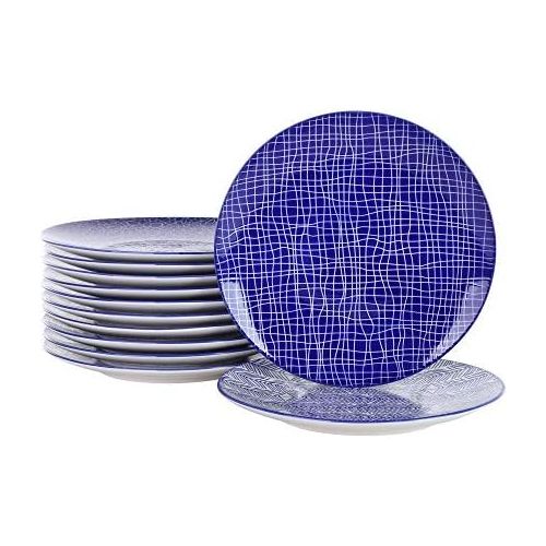  Vancasso, Takaki 12 TLG. Dessertteller, Rund Kuchenteller, Ø 21,5 cm Fruehstueck Teller Set, Blau