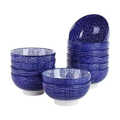  Vancasso, Takaki Porzellan Mueslischalen, 12 TLG. Set Dessertschalen, Durchmesser 15,2 cm, Salatschuessel, Blau