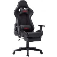 /Vancel Ergonomic Computer Gaming Chair, PU Leather High-Back Office Racing Chair with Widen Thicken Cushion and Retractable Footrest Lumbar Massage Support PC Chair (Black&White)