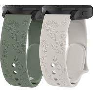 2 Pack Flower Engraved Bands Compatible with Garmin Venu 2 Plus/Venu Sq/Venu, Garmin Vivoactive 5 / Vivoactive 3, Soft Silicone Sport Replacement Strap for Garmin Vivomove Sport, Vivoactive 3 Music, Forerunner 645 / 245 Music Smart Watch