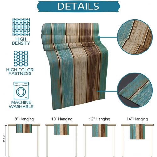  [아마존베스트]Vandarllin Cotton Linen Table Runner Dresser Scarves Retro Rustic Barn Wood&Teal Green Brown Non-Slip Burlap Rectangle Table Setting Decor for Farmhouse Wedding Party Holiday Dinner Home, (13