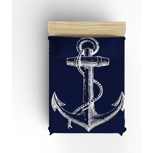  Vandarllin Twin Size Bedding Set- Nautical Navy Blue Anchor Duvet Cover Set Bedspread for ChildrensKidsTeensAdults, 4 Piece 100% Cotton