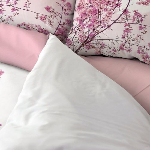  Vandarllin Japanese Cherry Blossom 3 Piece Quilt Bedding Sets Full Size,Pink Flowers Printed Duvet Cover Set Decorative Bedspread for Kids/Childrens/Teens/Adults